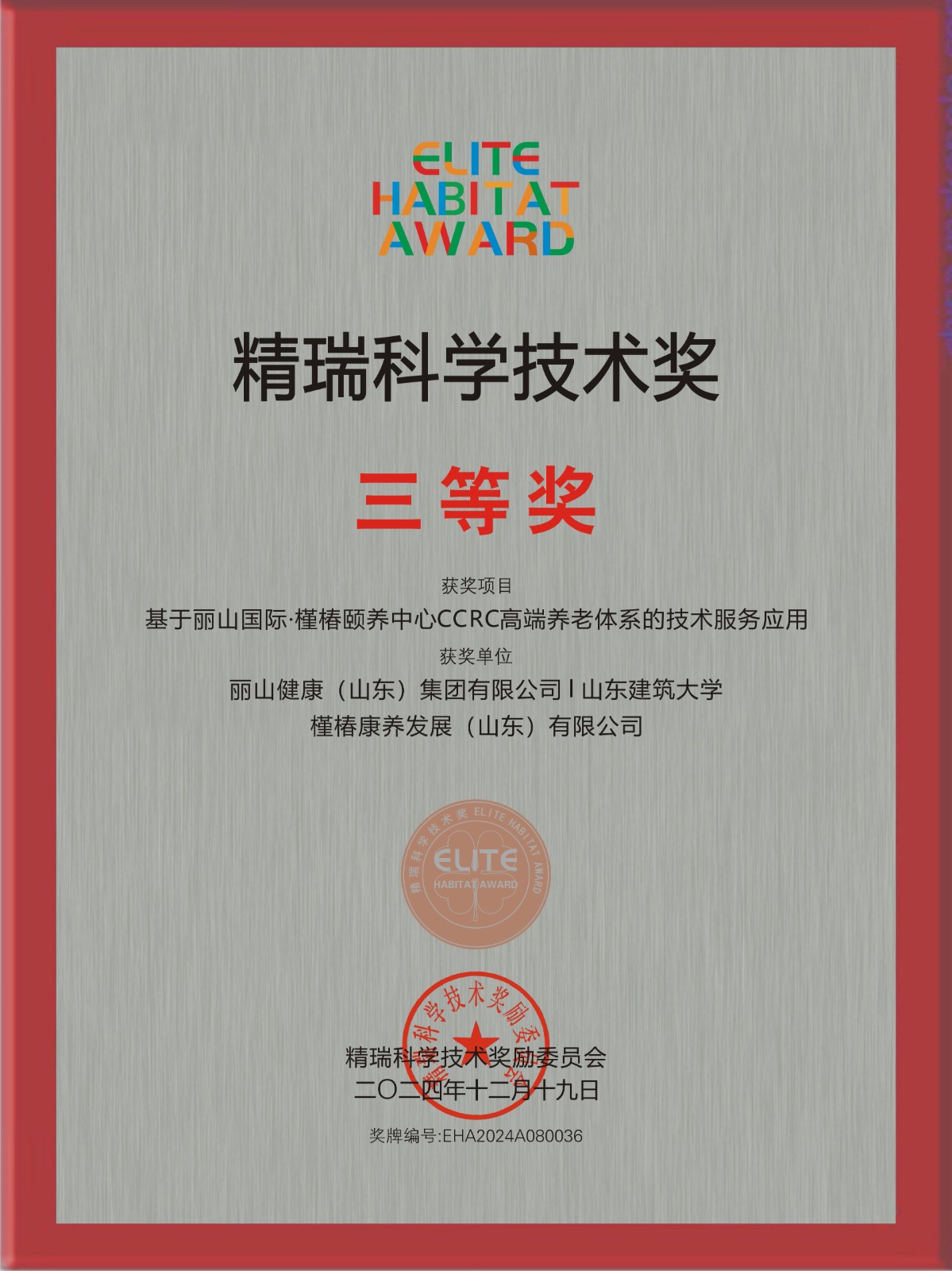 精瑞科学技术奖 · 三等奖奖牌